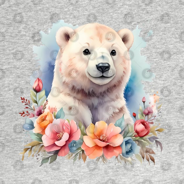 A polar bear decorated with beautiful watercolor flowers by CreativeSparkzz